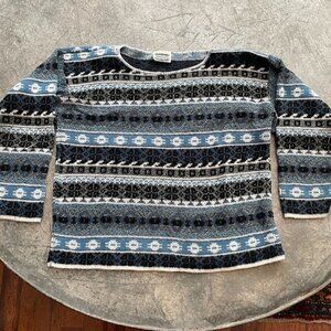 Vintage 80s 90s Fairisle Blue Acrylic Knit USA Sweater Small Separate Issue